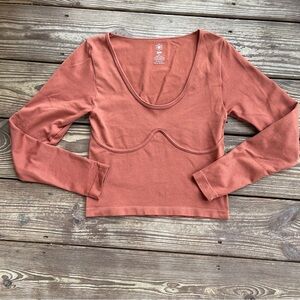 Aura Rust Seam Detail Long Sleeve Scoop Neck Top M/L